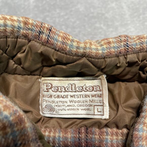 Pendleton Shirt Womens Large Plaid Wool Western Ranch Pearl Snap 70s Vintage - Picture 2 of 8